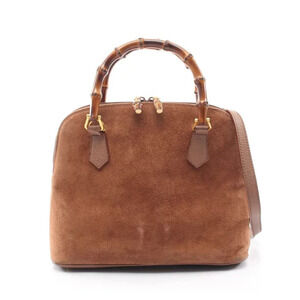 Gucci Bamboo Handbag Suede Leather Brown